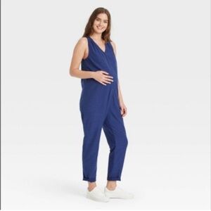 The Nines by HATCH Sleeveless Maternity Jumpsuit in Navy | Size XL